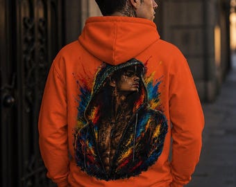 Sudadera con capucha y ojo de fuego y guerrero | Estampado integral