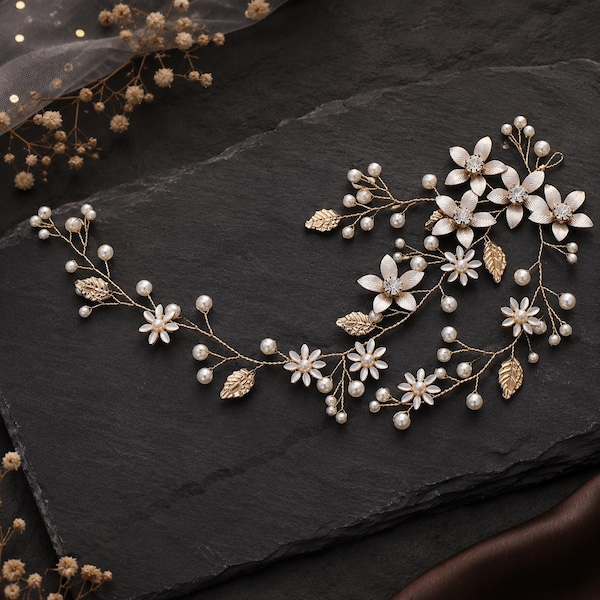 Tocado de novia, diadema para el cabello, tocado de perlas, accesorio de cristal, diademas para mujer, regalo para la novia, joyería hecha a mano, accesorios para la novia