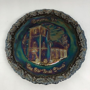 Fenton Carnival Glass Plate Christmas 1971 No. 2 Old Brick Church