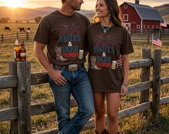 Boots Beer and Fireworks Shirt | Western 4th of July Tee | Country Patriotic Shirt | Western Americana T-Shirt | Country July 4th Outfit