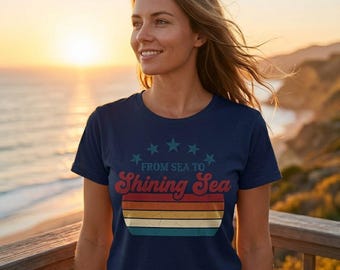 From Sea to Shining Sea Shirt | Retro 4th of July T-Shirt | Vintage Sunset Patriotic Tee | Americana Shirt | Independence Day Gift