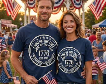 Land of the Free Home of the Brave Shirt | Patriotic Badge T-Shirt | 4th of July Tee 1776 | Vintage Americana Shirt | USA Pride Gift