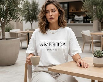 America Est 1776 Shirt | Minimalist Patriotic Te Women | Clean Typography 4th of July Shirt | Simple Americana Tee | Independence Day Outfit