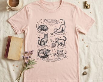 Cat Flash Tattoo Shirt | Retro Cat Graphic Tee | Funny Cat Mom Gift | Vintage Cat Lover T-Shirt | Cat Dad Shirt | Traditional Tattoo Tee