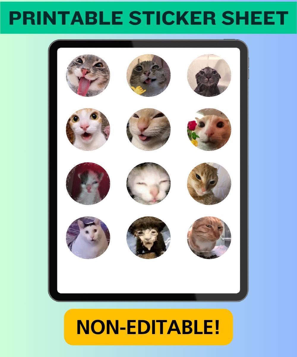 Funny Cat Meme Sticker Sheet, Printable Cute Cat Decals for Journaling ...