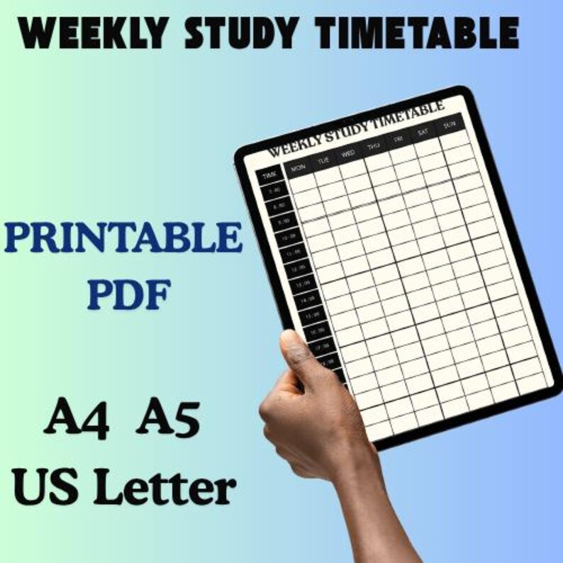 Weekly Study Timetable Printable PDF | Student Planner | A4 A5 US ...