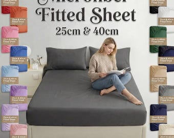 Extra Deep Fitted Sheet 40cm Deep Pocket Bed Sheet, Soft Microfibre Fitted Sheet, Elasticated Mattress Cover, Single Double King Super King