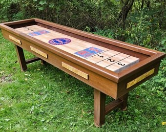 Custom 8ft Shuffleboard Table in Walnut and Burl