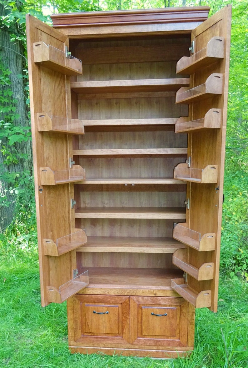 Very large Cherry Pantry with door shelves and Plenty of Extras image 3
