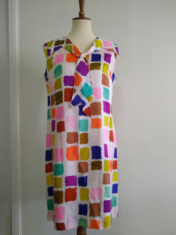 Vintage color block pattern dress Sleeveless 1970s