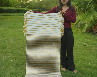 Tapis de yoga en coton biologique à base de plantes - Tapis d'exercice et de méditation écologique, tissé à la main, antidérapant 2 x 6 pi