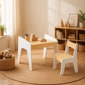 Montessori Kids Table and Chair Set | Wooden Toddler Study Desk