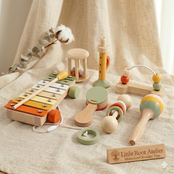 Wooden Xylophone Toddler Toy | Montessori Music Instrument Set | Maracas and Rattle Baby Gift | Fine Motor Skills | 18 Months and Up