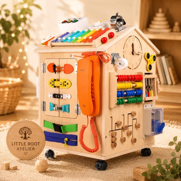 Montessori Busy House Wooden Activity Cube | 6-Sided Sensory Board | Fine Motor Skill Toy | Toddler Learning | Ages 3+