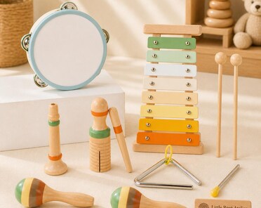 Coffret 8 Instruments En Bois Pour Enfant – Xylophone, Tambourin, Maracas, Flûte, Triangle – Jouet Musical Montessori Dès 1 An – Cadeau éducatif Et Créatif Pour Bébé