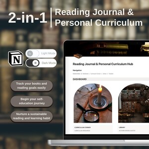 Sjabloon voor een leesdagboek en persoonlijk curriculum in de stijl van Dark Academia (Notion)