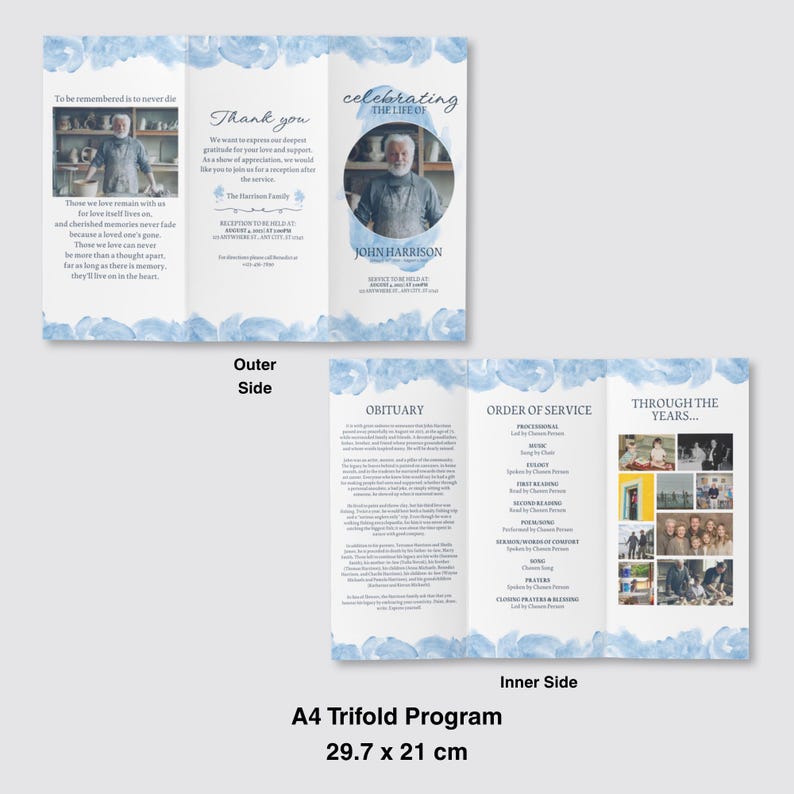 Watercolour Celebration of Life Program | Editable Canva Template for ...