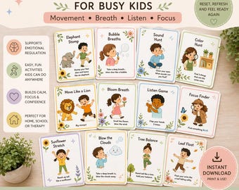 Kids Reset Cards | Emotional Regulation, Mindfulness Activities (PDF Print)
