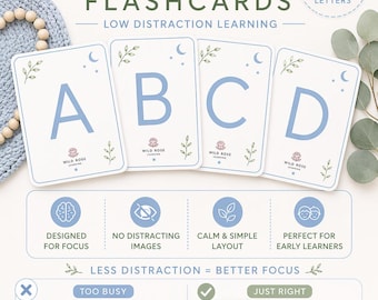 Minimal ABC Flashcards | Blue Buds Edition, Low Distraction Learning (Digital Download)