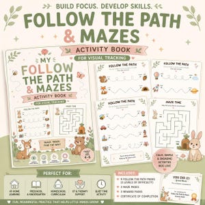 Visuelle Tracking Aktivität Buch | Folgen Sie Pfad, Labyrinthe für Alter 4-6 (digitaler Download)