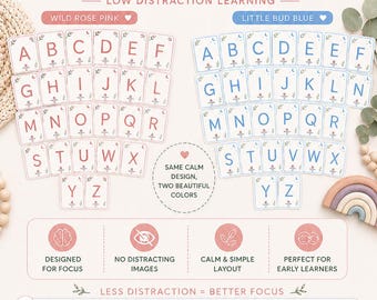 Minimal ABC Flashcards Bundle | Pink & Blue Uppercase Alphabet Learning (Digital Download)