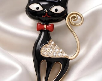 The Cat Brooch Is Stylish Black Cat Brooch With A Bow And Sones A Cute Accessory