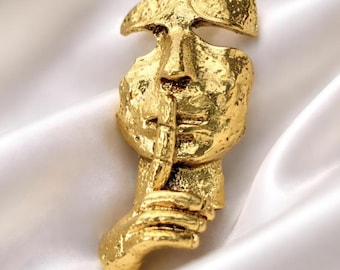 Schiaparelli Style Face Brooch Art Portrait Surrealism Statement Jewelry