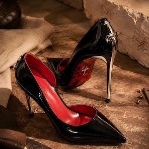 black and red dress shoes for women Unique Vintage Black & Red Heart Leatherette Slingback Heels