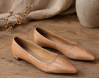 Genuine Lambskin Leather Pointed Toe Flats for Women, Minimalist Slip On Shoes, Soft Leather Office Shoes, Elegant Work Shoes
