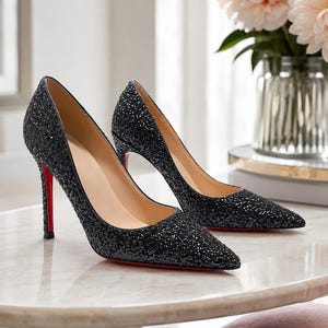 women's black glitter dress shoes Sparkly Evening Silhouette_Sheath Column Split