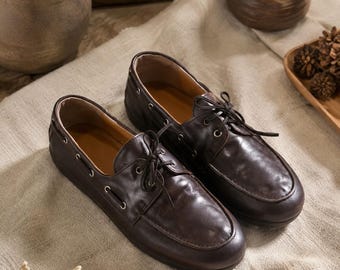 Mocassins femininos de couro, estilo vintage britânico, sapatos de couro marrom, confortáveis para o trabalho no escritório, sapatilhas casuais retrô.