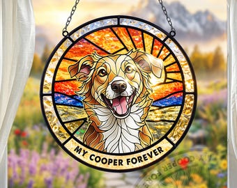 Custom Stained Glass Dog Portrait Suncatcher, Personalized Pet Memorial Gift, Circle Pet Photo Keepsake, Custom Dog Window Art, Gift for Pet