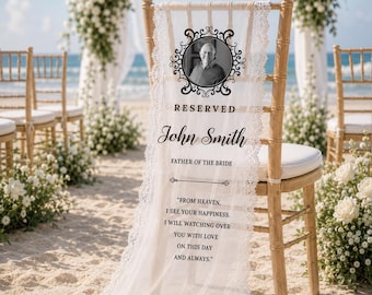 Personalized Mother of the Bride Wedding Chair Sign, In Loving Memory Chair Sign, Reserved Banner for Loved Ones, Remembrance Ceremony Decor