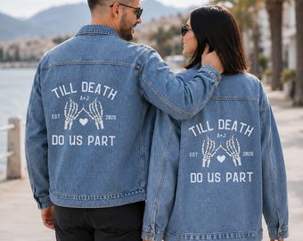 Personalized Bride and Groom Denim Jackets, Matching Wedding Jean Jackets, Custom Couple Gift, Honeymoon Outfit