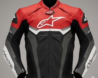 Chaqueta de moto de cuero Alpinestars hecha a mano para hombre, estilo motociclista de carreras.