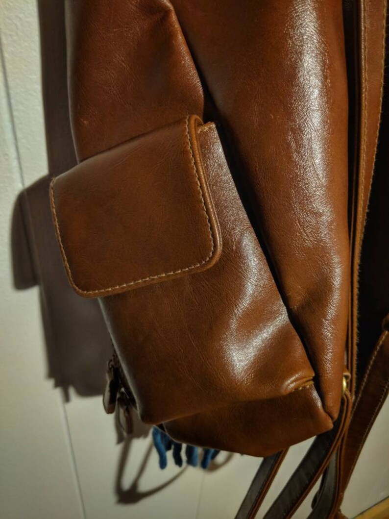 Brown backpackPut a Weave on it faux leather mini backpack small weave thrifted upcycled fiber art hip accessory