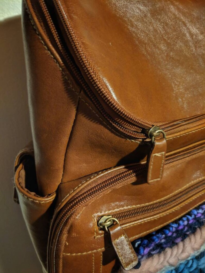 Brown backpackPut a Weave on it faux leather mini backpack small weave thrifted upcycled fiber art hip accessory