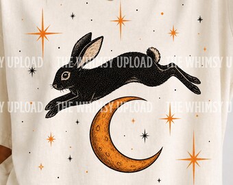Vintage Celestial Rabbit PNG, Moon Bunny Sublimation, Halloween Whimsical Rabbit Shirt Design, Cottagecore Animal Shirt Graphic, Bunny PNG
