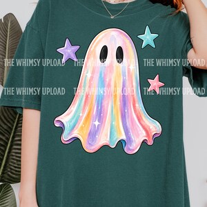 Pastel Ghost PNG, Metallic Halloween Shirt Design, Holographic Spooky Ghost PNG, Whimsical Ghost Sublimation Design, Kawaii Halloween Shirt image 3