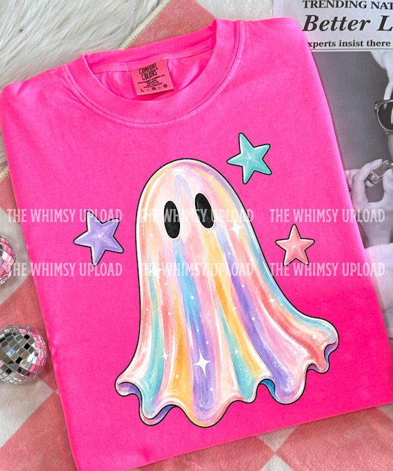 Pastel Ghost PNG, Metallic Halloween Shirt Design, Holographic Spooky Ghost PNG, Whimsical Ghost Sublimation Design, Kawaii Halloween Shirt