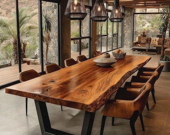 Handmade Solid Wood Live Edge Dining Table – Rustic Farmhouse Kitchen Furniture