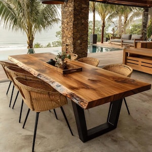 Handmade Live Edge Walnut Dining Table – Rustic Farmhouse Kitchen Furniture