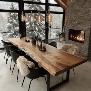 Handmade Live Edge Walnut Dining Table – Rustic Farmhouse Kitchen Furniture