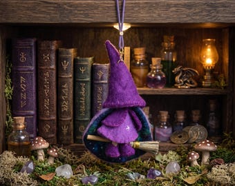 Handmade Needle Felted Witch Ornament Cute Fairy Tale Wizard Hanging Decor Needle Felt Wool Gnome Charm Magic Cottagecore Car Charm Pet Gift