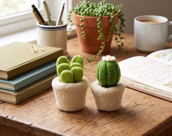 Needle Felted Cactus Desk Decor, Cute Miniature Wool Succulent Plant, Aesthetic Office Desktop Ornament, Cozy Cottagecore Gift for Coworker
