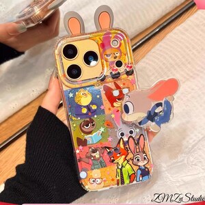 Zootopia Kawaii PopSocket Case for iPhone 17/16/15 Pro Max, Clear Back Cover with Detachable Squishy Phone Stand, Magsafe Compatible