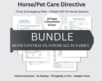 Directiva de tutela de caballos y mascotas, PDF rellenable para fideicomiso, planificador de cuidados de emergencia, paquete