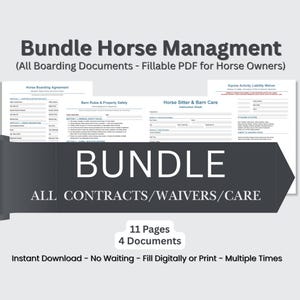Horse Boarding Documents Bundle | Liability Waiver, Barn Rules, Boarding Agreement, & Sitter Care Sheet