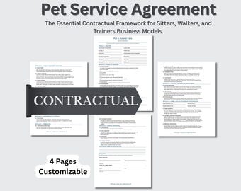 Contrato de servicios para mascotas, contrato de paseador de perros, formulario rellenable para el cuidado de mascotas (descarga digital)
