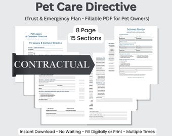 Directiva de tutela para mascotas (perros/gatos), PDF rellenable para fideicomisos, Planificador de cuidados de emergencia (descarga digital)